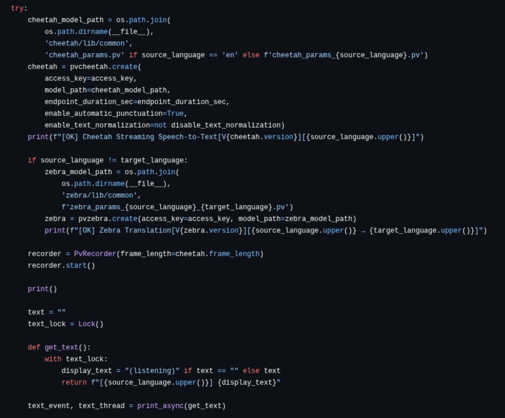 Live Captioning and Translation code